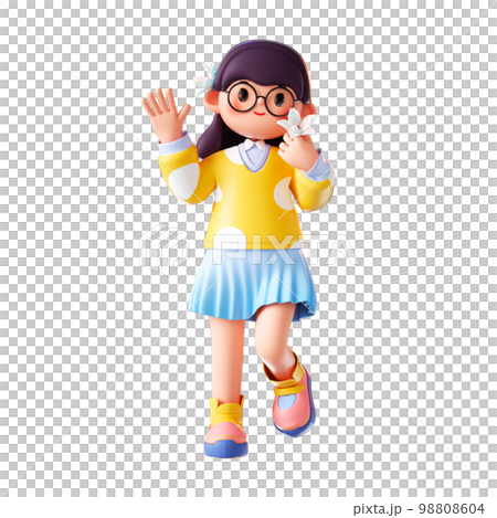 3d 渲染卡通女孩 98808604