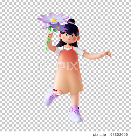 3d 渲染卡通女孩 98808606