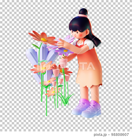 3d 渲染卡通女孩 98808607