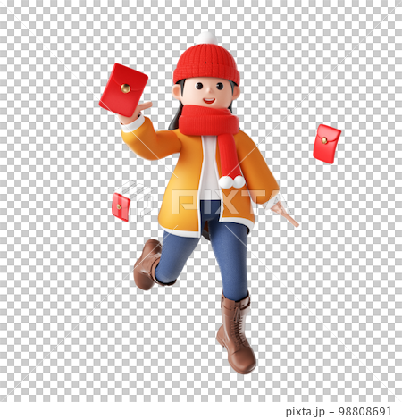 3D 渲染的時尚潮流購物卡通女性角色 98808691