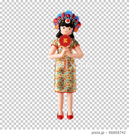 伝統的な中国の服を着た漫画の女性キャラクターの 3 D レンダリングの 
