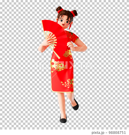 3D rendering of a cartoon female character in traditional Chinese clothes 98808751