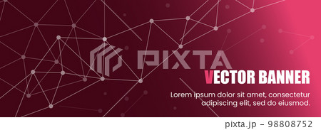赤色グラデーション背景にシナプスと化学式をイメージした幾何学模様で描かれたバナー用ベクター画像 98808752