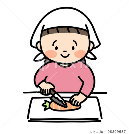 料理をする子ども　野菜を切る女の子 98809687