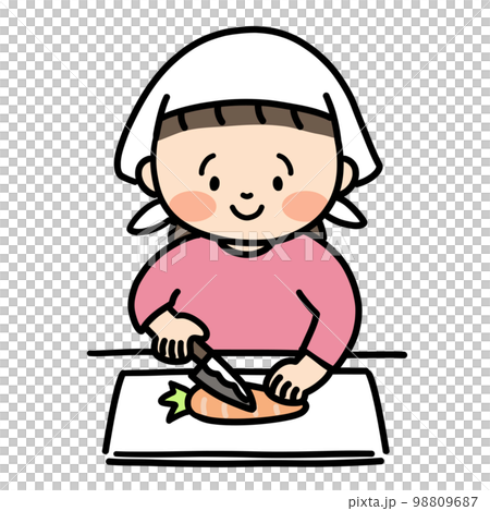 料理をする子ども　野菜を切る女の子 98809687