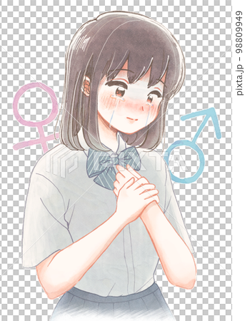 Watercolor illustration of high school students who are worried about their own gender 98809949
