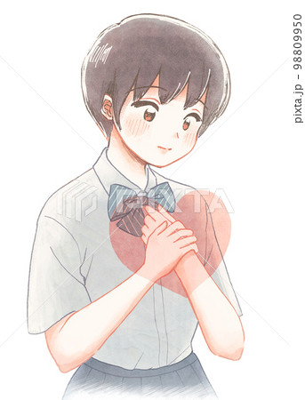 福祉教育向けイラスト・心と体について考える思春期の学生 福祉教育向けイラスト・心と体について考える思春期の学生 98809950