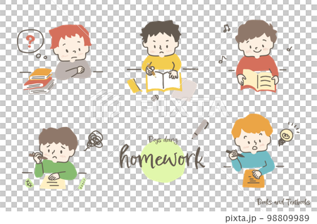 宿題、勉強をする男の子（イラストセット）のイラスト素材 [98809989] - PIXTA