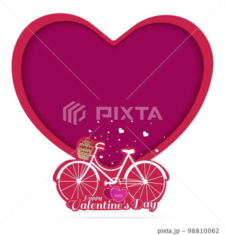 Valentine's Day concept. Illustration of Love and Valentine's Day Greeting Card. Rose bouquet on pink bicycle. 98810062