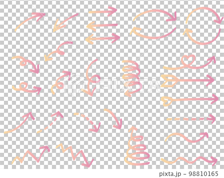 手書きのくるくる矢印セット ピンクとイエローのグラデーション 手書きのくるくる矢印セット ピンクとイエローのグラデーション 98810165