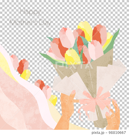 チューリップの花束を渡す人の手描き水彩風イラスト 98810667