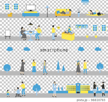 スマートフォンを楽しむ人達　シームレス背景 98810783