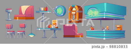 Set of furniture for American retro 50s diner 98810833