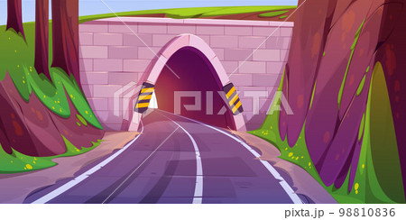 Cartoon road going through tunnel in mountainのイラスト素材 [98810836] - PIXTA