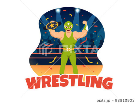 Wrestling Illustration with Two fighters Boxing Competition or Championship Sport on a Arena in Flat Cartoon Hand Drawn for Landing Page Templates Wrestling Illustration with Two fighters Boxing Competition or Championship Sport on a Arena in Flat Cartoon Hand Drawn for Landing Page Templates 98810905