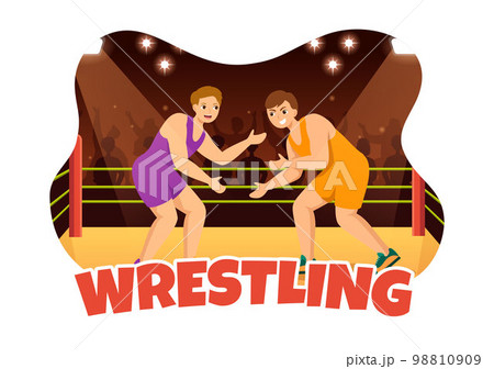 Wrestling Illustration with Two fighters Boxing Competition or Championship Sport on a Arena in Flat Cartoon Hand Drawn for Landing Page Templates Wrestling Illustration with Two fighters Boxing Competition or Championship Sport on a Arena in Flat Cartoon Hand Drawn for Landing Page Templates 98810909