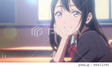 授業中　隣の席の人とこっそり話す女学生　アニメ風イラスト「AI生成画像」 98811295