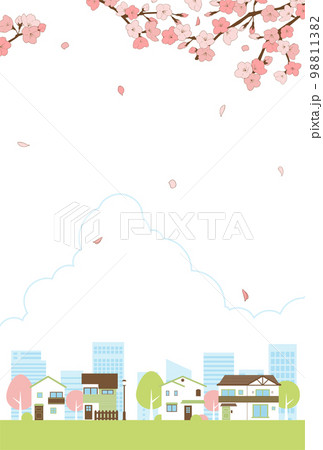 背景素材_街並み_桜 98811382