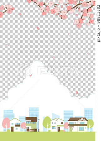 背景素材_街並み_桜 98811382