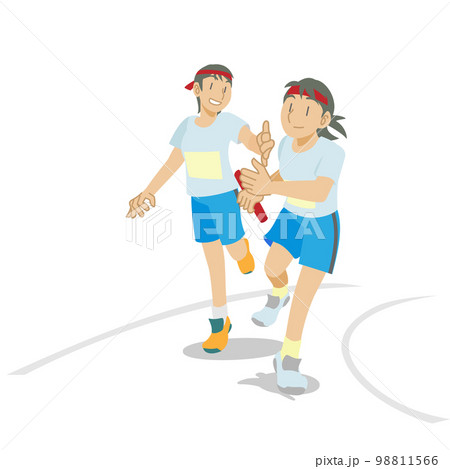 リレーでバトンパスする女子ランナーたち リレーでバトンパスする女子ランナーたち 98811566