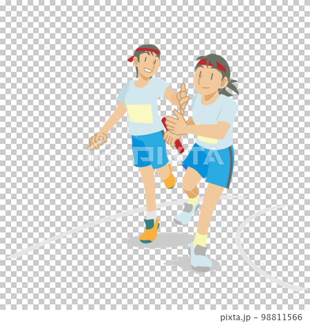 女選手在接力賽中傳遞接力棒 98811566