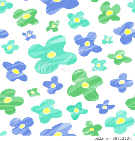 緑と青の花がたくさん描かれた壁紙 緑と青の花がたくさん描かれた壁紙 98812126