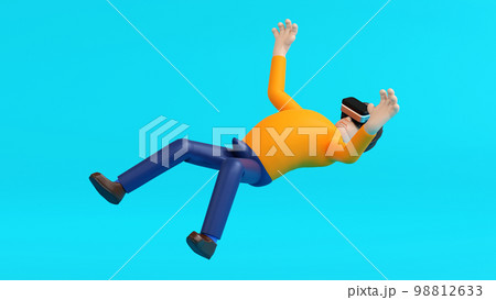 Man enjoy virtual reality with VR glasses and levitation in air, technology and gamming, 3D render 98812633