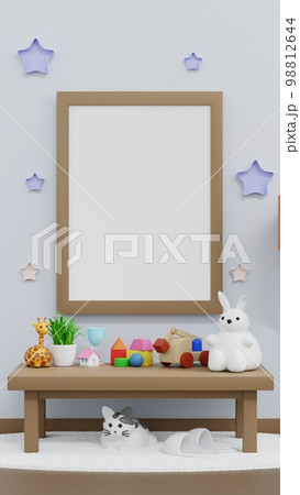 Toy and doll on table with wall decoration kid children room vertical for mobile wallpaper 3D render Toy and doll on table with wall decoration kid children room vertical for mobile wallpaper 3D render 98812644