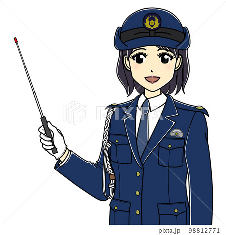 指示棒を持つ女性警察官（上半身斜め向き） 98812771