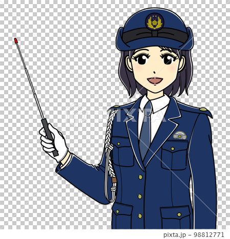 A female police officer with a pointing stick (upper body obliquely facing) 98812771