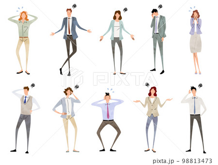 ベクターイラスト素材:思い悩む人々、困る人々、ビジネス人物セット ベクターイラスト素材:思い悩む人々、困る人々、ビジネス人物セット 98813473