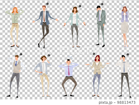 ベクターイラスト素材:思い悩む人々、困る人々、ビジネス人物セット ベクターイラスト素材:思い悩む人々、困る人々、ビジネス人物セット 98813473
