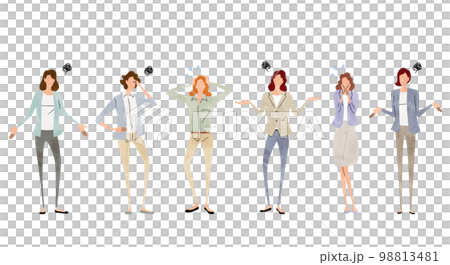 ベクターイラスト素材:思い悩む女性たち、困る人々、ビジネス人物セット ベクターイラスト素材:思い悩む女性たち、困る人々、ビジネス人物セット 98813481
