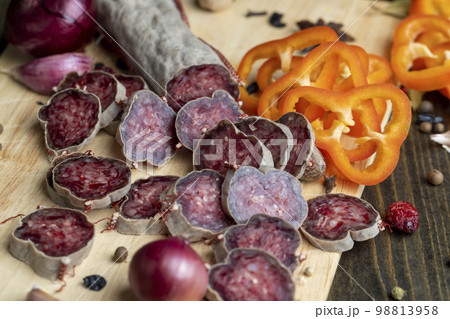 Sliced sausage of fresh veal meat Sliced sausage of fresh veal meat 98813958