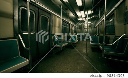 empty subway wagon using New York city public transportation system 98814303