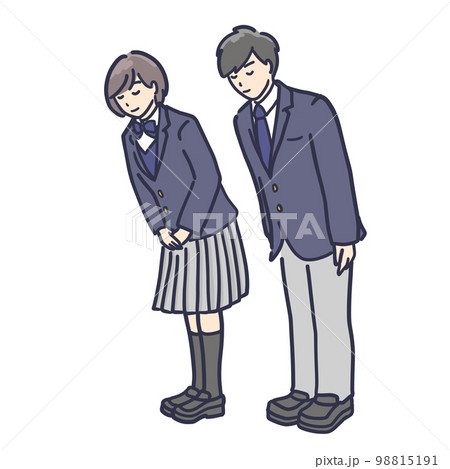 お辞儀をする制服学生男女　イラスト 98815191