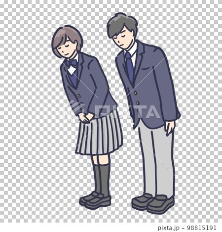 お辞儀をする制服学生男女　イラスト 98815191