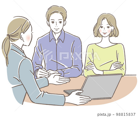 営業女性から説明を受ける夫婦 98815837