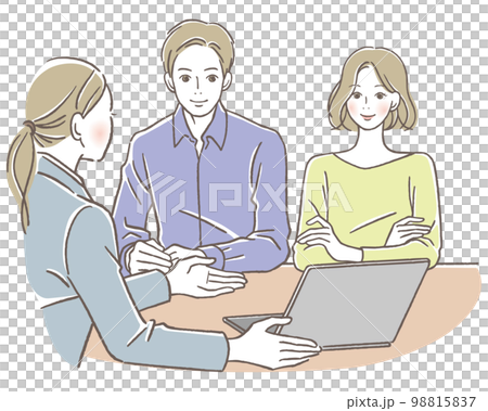 A couple receiving an explanation from a sales woman 98815837