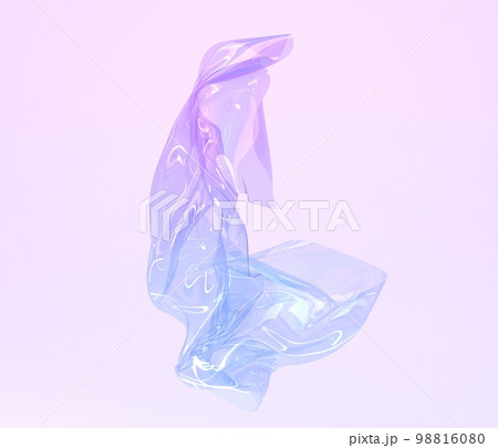 Holographic glass abstract composition with iridescent gradient liquid texture 3d render. Transparent crumpled sheet of plastic or acrylic, futuristic curve form, isolated art object Holographic glass abstract composition with iridescent gradient liquid texture 3d render. Transparent crumpled sheet of plastic or acrylic, futuristic curve form, isolated art object 98816080