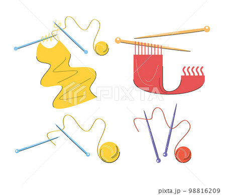 set of Knitting with needles and ball. Knitting hobby set of Knitting with needles and ball. Knitting hobby 98816209