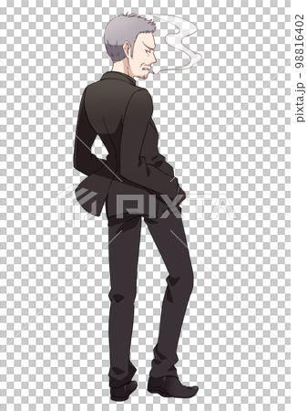 煙草を吸っているスーツを着たおじさんの立ち絵 98816402