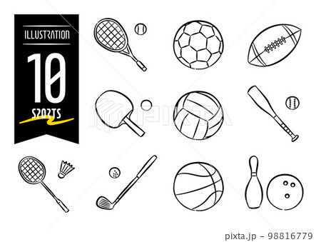 スポーツをモチーフにした手描き風のポップなアイコンイラスト10点セット 98816779