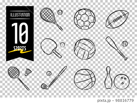 スポーツをモチーフにした手描き風のポップなアイコンイラスト10点セット 98816779