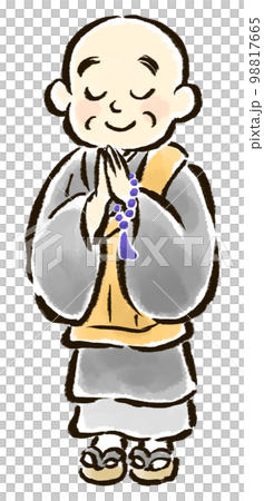 Hand-drawn illustration of a monk praying 98817665
