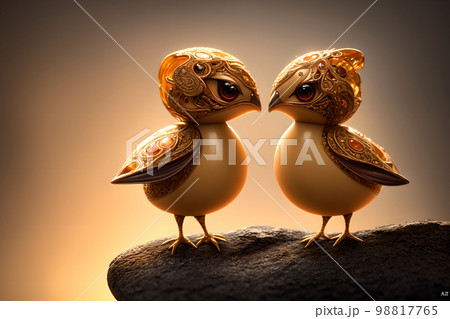 Weird and adorable bird-like creatures in miniature, AI generated 98817765