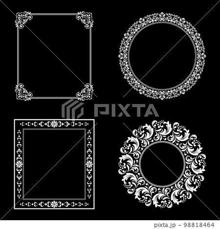 Set of decorative frames Elegant vector element for design in Eastern style, place for text. Floral black and white borders. Lace illustration for invitations and greeting cards. 98818464