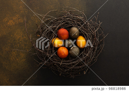 Colorful Easter eggs in a nest 98818986