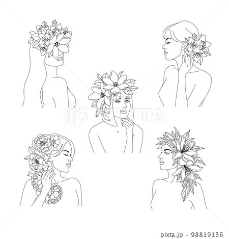 Beautiful Women with Flowers on Head Beautiful Women with Flowers on Head 98819136