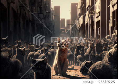 many cats in abandoned town illustration generative ai many cats in abandoned town illustration generative ai 98819225
